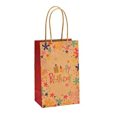 Sac cadeau joyeux anniversaire, en papier/carton marron (L/H/P) 13x12x8cm