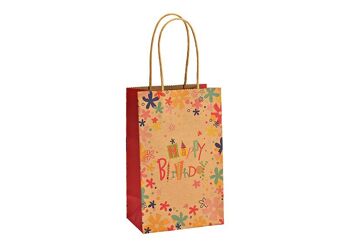 Sac cadeau joyeux anniversaire, en papier/carton marron (L/H/P) 13x12x8cm