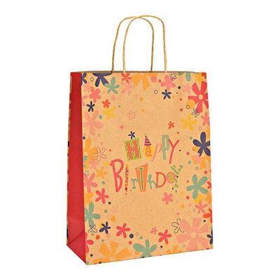 Sac cadeau joyeux anniversaire, en papier/carton marron (L/H/P) 25x33x12cm