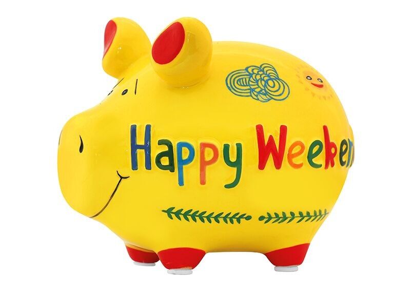 Salvadanaio KCG maialino Happy Weekend in ceramica colorata (L/A/P) 12x9x9 cm