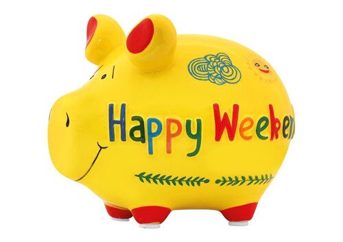 Spardose KCG Kleinschwein Happy Weekend aus Keramik bunt (B/H/T) 12x9x9cm