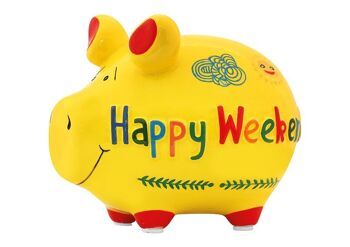 Tirelire KCG petit cochon Happy Weekend en céramique colorée (L/H/P) 12x9x9cm