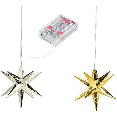 Estrella de luz 3D 1 LED blanco cálido cable de 1,5M, funcionamiento con pilas 3xAA con temporizador 6/18 de plástico dorado (An/Al/Pr) 12x12x12cm