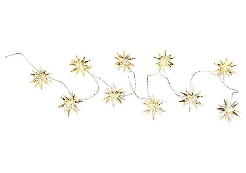 Lichterkette Stern 3D 10er LED warmweiß 1,5M Zuleitung, IP 44 Trafo, mit Timer 8/16 aus Kunststoff silber (B/H/T) 6,5x6,5x6,5cm