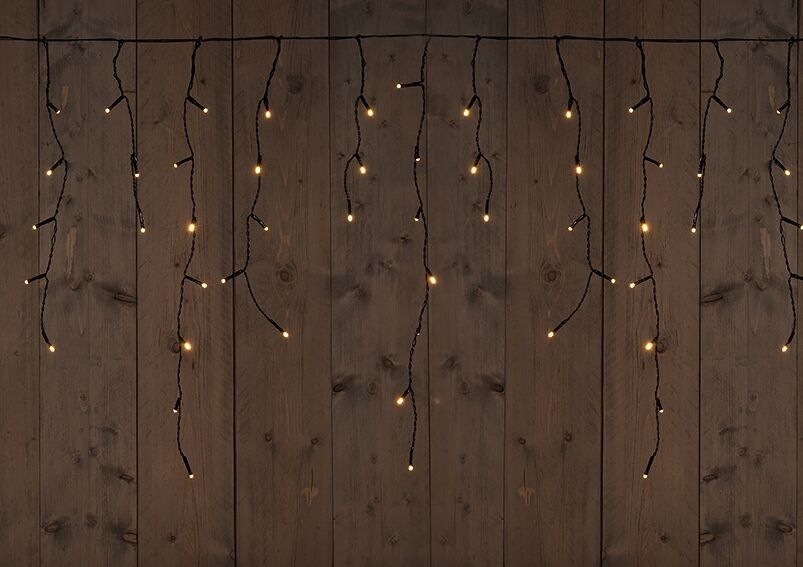 Eiszapfenbeleuchtung 180er LED 5M Zuleitung, IP44 Transfo, mit Timer 8/16 aus Metall schwarz (B/H) 360x60cm