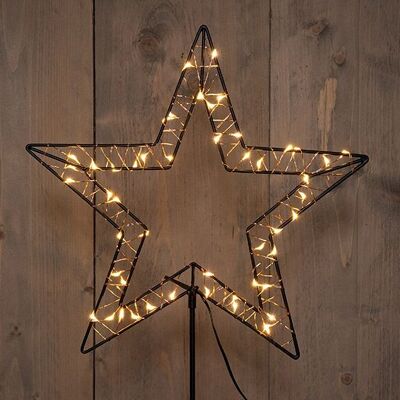 Enchufe estrella con luz 50 LED, hilo metálico de cobre negro (An/Al) 31x100cm Funciona con pilas 3xAA IP44, con temporizador 6/18