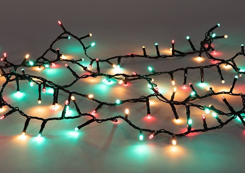 Lichterkette Ivy 12M, 500er LED Multi 4M Zuleitung, IP44 Transfo, mit Timer 8/16, An/Aus/Dimmer aus Kunststoff schwarz