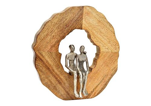 Aufsteller Skulptur aus Mangoholz natur, Figuren silber (B/H/T) 30x33x8cm