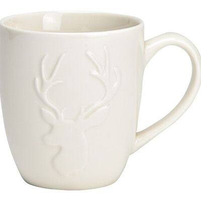 Tazza con decoro cervo in porcellana bianca (L/A/P) 13x10x9 cm 370 ml