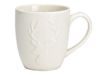 Mug décor cerf en porcelaine blanche (L/H/P) 13x10x9cm 370ml