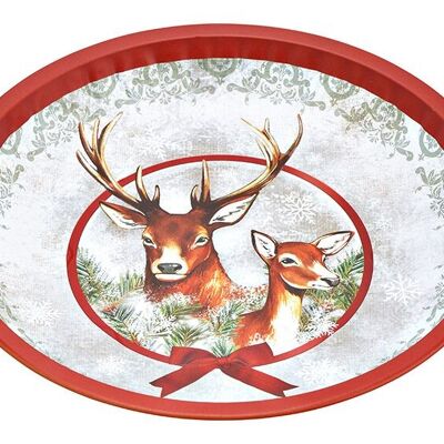 Piatto decorativo decoro cervo in metallo colorato (L/A/P) 25x3x25 cm