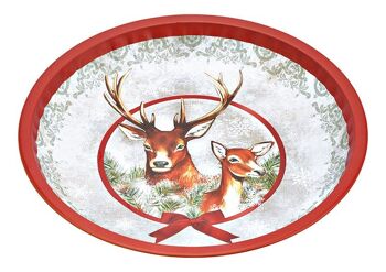 Assiette décorative décor cerf en métal coloré (L/H/P) 25x3x25cm