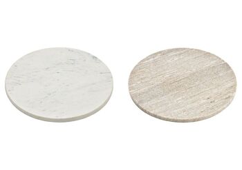 Assiette de service en marbre beige, blanc 2 fois, (H) 1,5cm Ø30cm