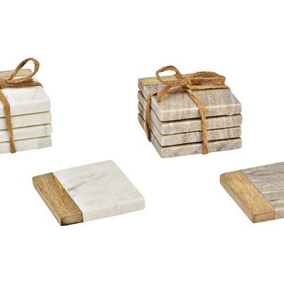 Set sottobicchieri in marmo, legno di mango, set da 4, beige, bianco 2 volte, (L/A/P) 10x1x10 cm