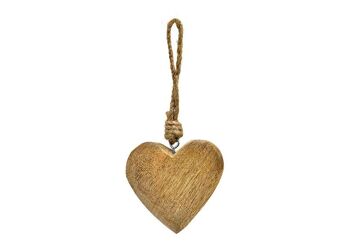 Coeur suspendu en bois de manguier naturel (L/H/P) 8x8x2cm