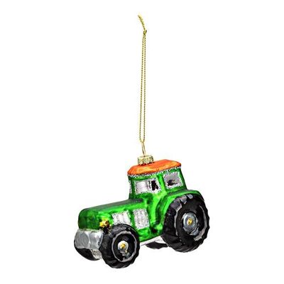 Tractor colgante navideño de cristal, verde (An/Al/Pr) 9x7x5cm