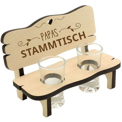 Schnapsbank mit 2 Gläsern Papas Stammtisch, aus Holz natur (B/H/T) 16x11x9cm