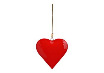 Coeur suspendu en métal rouge (L/H/P) 19x19x2cm