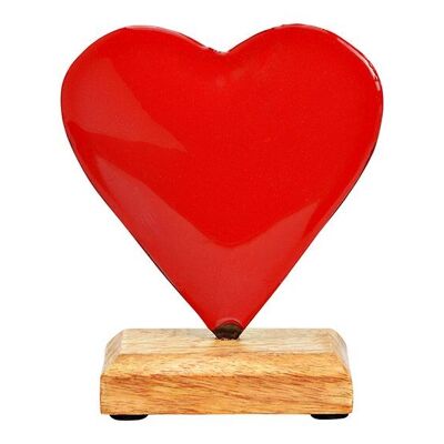 Supporto a cuore su base in legno di mango in metallo rosso (L/A/P) 10x12x5 cm