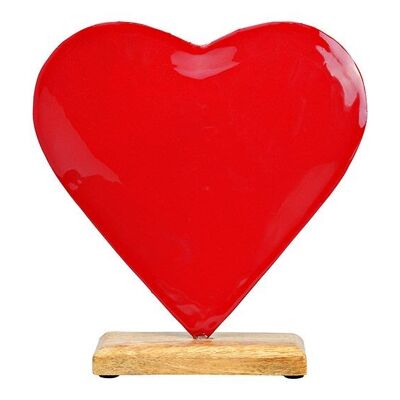 Supporto a cuore su base in legno di mango in metallo rosso (L/A/P) 20x21x5 cm