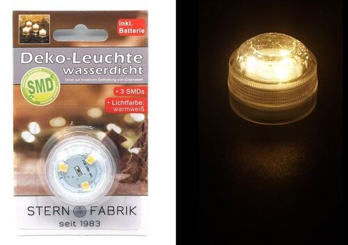 LED Licht SMD wasserdicht inkl. Batterie CR2032, 3SMDs, warmweiß (B/H/T) 3x2x3cm