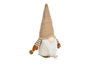 Gnome sur skis en textile beige (L/H/P) 13x22x13cm