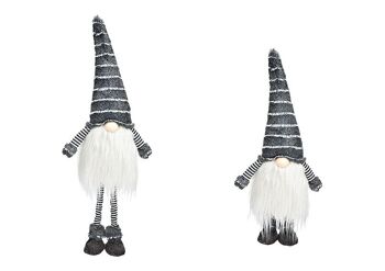 Gnome avec pieds télescopiques en textile gris 21x70x14cm