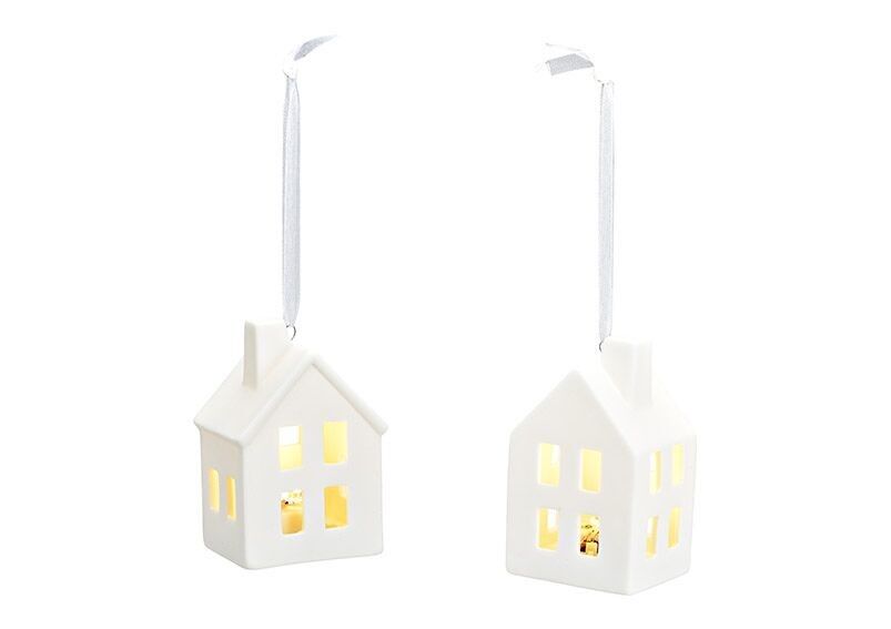 Hänger Haus mit LED, 2xLR44 exklusive aus Porzellan weiß 2-fach, (B/H/T) 6x9x4cm