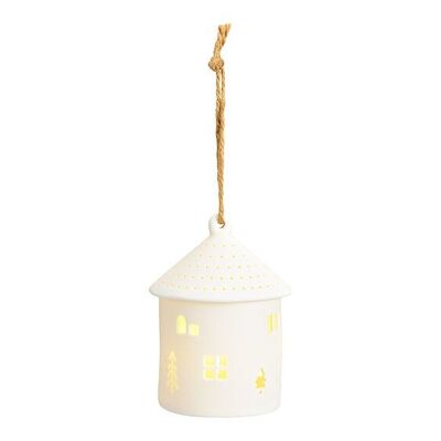 Colgador de casa navideño con LED, 3xLR44 exclusivo de porcelana blanca (An/Al/Pr) 10x13x10cm