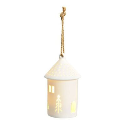 Colgador de casa navideño con LED, 3xLR44 exclusivo de porcelana blanca (An/Al/Pr) 8x13x8cm