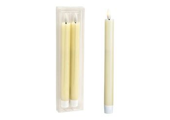 Set de bougies bâton LED, lot de 2, en cire ivoire (L/H/P) 2x23x2cm