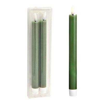 Set candele stick LED, set da 2, in cera verde (L/A/P) 2x23x2 cm