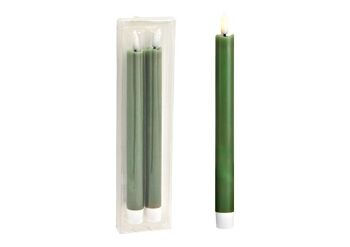 Set de bougies bâton LED, lot de 2, en cire verte (L/H/P) 2x23x2cm