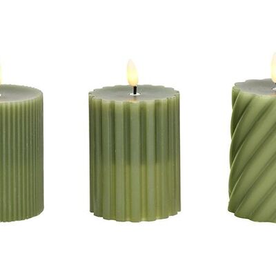 Kerze LED warm weiß Docht Flamme, 2xAAA nicht Inkl. aus Wachs grün 3-fach, (B/H/T) 7x9x7cm
