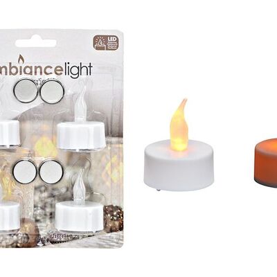 Set tealight LED tremolante, con timer, 4x CR2032 3V incl. Set di 4, in plastica bianca Ø3,8 cmx1,8 cm
