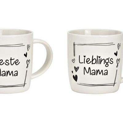 Becher, Beste Mama, Lieblings Mama aus Porzellan weiß 2-fach, (B/H/T) 9x9x7cm,340ml