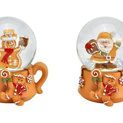 Snow globe Santa Claus, snowman in gingerbread design made of poly brown 2-fold, (W/H/D) 6x6x5cm