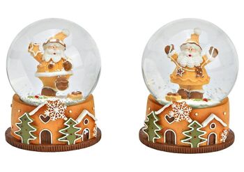 Boule à neige Père Noël en poly marron, 2 plis, (L/H/P) 7x9x7cm