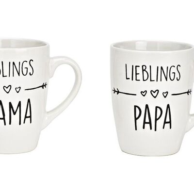 Tazza, mamma preferita, papà preferito in gres bianco, 2 volte, (L/A/P) 8x10x6 cm