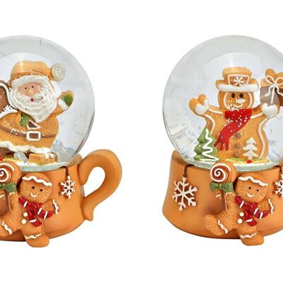 Schneekugel Nikolaus, Schneemann im Lebkuchen Design aus Poly braun 2-fach, (B/H/T) 8x9x7cm