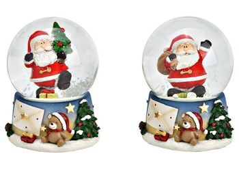 Boule à neige Père Noël en poly coloré 2 plis, (L/H/P) 7x9x8cm