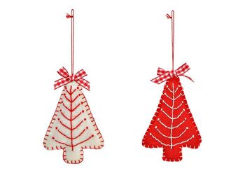 Sapin de Noël à suspendre en feutre rouge, blanc 2 plis, (L/H/P) 8x12x2cm