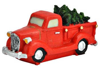 Figurine miniature camion avec sapin de Noël en poly rouge (L/H/P) 9x5x4cm