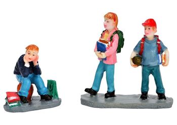 Figurine miniature écoliers en poly coloré 2 plis, (L/H/P) 3x4x2cm 5x5x2cm