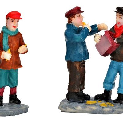 Miniaturfigur Männer am Essen aus Poly bunt 2-fach, (B/H/T) 4x5x3cm 2x5x2cm