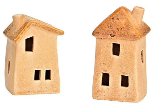 Haus aus Keramik beige 2-fach, (B/H/T) 7x12x6cm