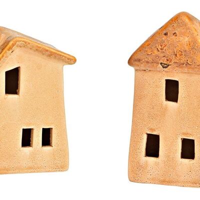 Casa de cerámica beige, doble, (An/Al/Pr) 7x12x6cm