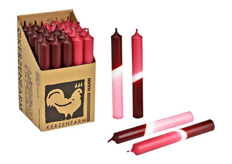 Stabkerze DipDye aus Wachs bordeaux, pink 2-fach, (B/H/T) 2x18x2cm Brenndauer ca. 8 Std.