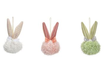 Oreilles de lapin suspendues en textile vert, rose, blanc 3 fois, (L/H/P) 4x11x4cm