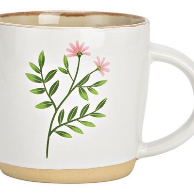 Taza gigante decoración floral de gres blanco (An/Al/Pr) 14x10x10cm 555ml